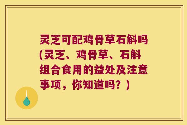 灵芝可配鸡骨草石斛吗(灵芝、鸡骨草、石斛组合食用的益处及注意事项，你知道吗？)