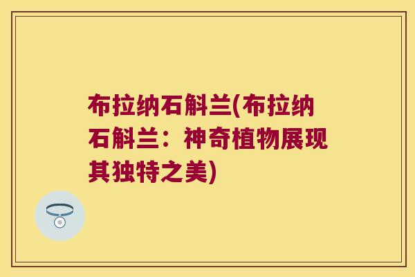 布拉纳石斛兰(布拉纳石斛兰：神奇植物展现其独特之美)