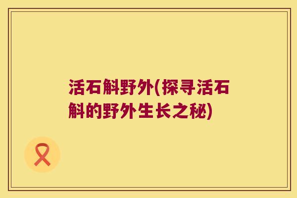 活石斛野外(探寻活石斛的野外生长之秘)