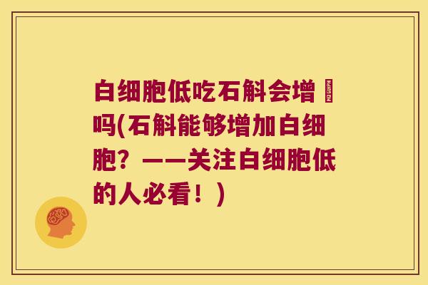 白细胞低吃石斛会增髙吗(石斛能够增加白细胞？——关注白细胞低的人必看！)