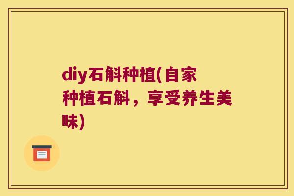 diy石斛种植(自家种植石斛，享受养生美味)