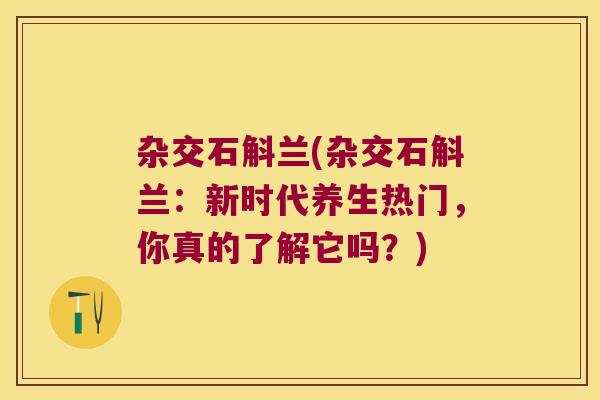杂交石斛兰(杂交石斛兰：新时代养生热门，你真的了解它吗？)