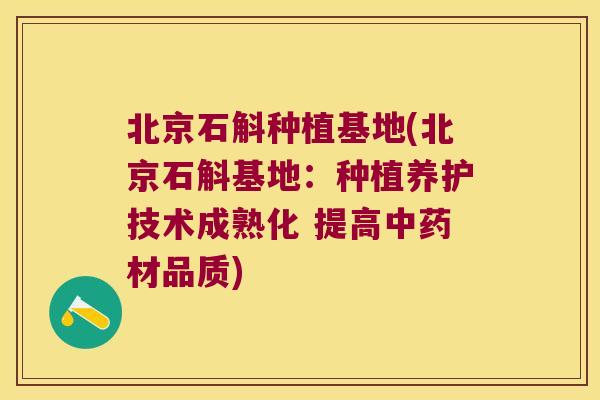 北京石斛种植基地(北京石斛基地：种植养护技术成熟化 提高材品质)