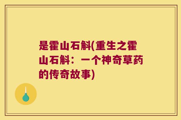 是霍山石斛(重生之霍山石斛：一个神奇草药的传奇故事)