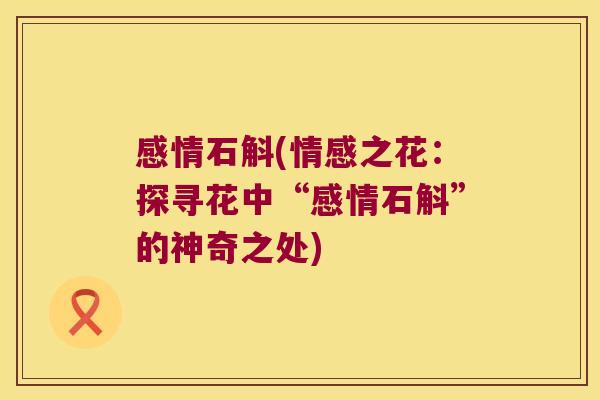 感情石斛(情感之花：探寻花中“感情石斛”的神奇之处)