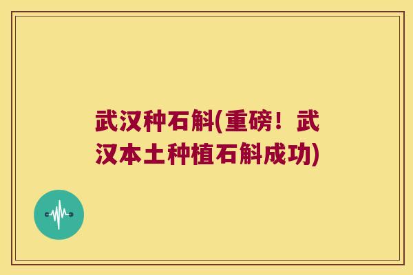 武汉种石斛(重磅！武汉本土种植石斛成功)