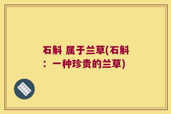 石斛 属于兰草(石斛：一种珍贵的兰草)