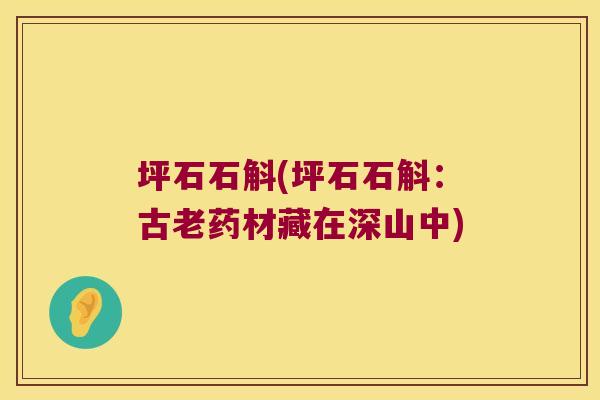坪石石斛(坪石石斛：古老药材藏在深山中)