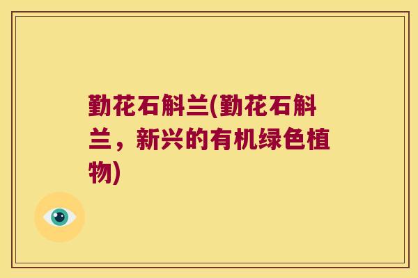 勤花石斛兰(勤花石斛兰,新兴的有机绿色植物) 勤花石斛兰(勤花石斛兰,新兴的有机绿色植物)