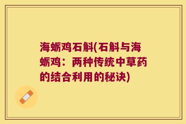 海蛎鸡石斛(石斛与海蛎鸡：两种传统中草药的结合利用的秘诀)