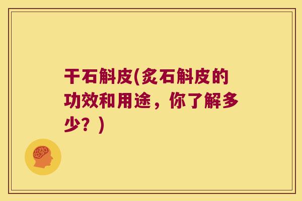 干石斛皮(炙石斛皮的功效和用途，你了解多少？)
