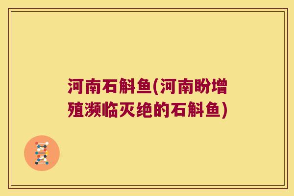 河南石斛鱼(河南盼增殖濒临灭绝的石斛鱼)