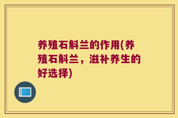 养殖石斛兰的作用(养殖石斛兰，滋补养生的好选择)