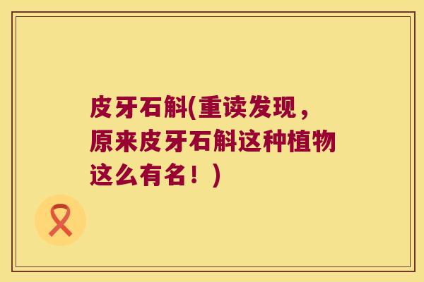 皮牙石斛(重读发现，原来皮牙石斛这种植物这么有名！)