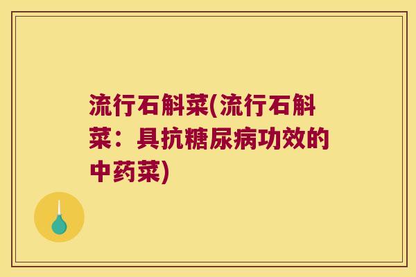 流行石斛菜(流行石斛菜：具抗糖尿病功效的中药菜)