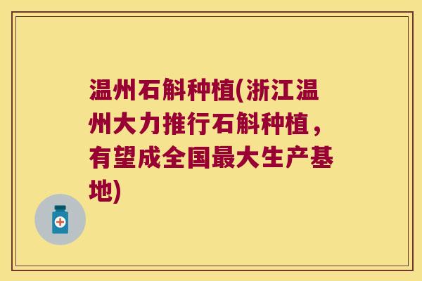 温州石斛种植(浙江温州大力推行石斛种植，有望成全国最大生产基地)