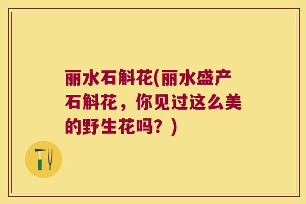 丽水石斛花(丽水盛产石斛花，你见过这么美的野生花吗？)