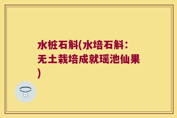 水桩石斛(水培石斛：无土栽培成就瑶池仙果)