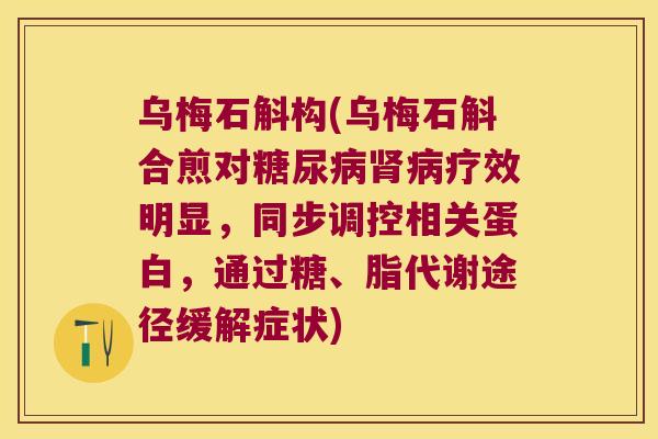 乌梅石斛构(乌梅石斛合煎对疗效明显，同步调控相关蛋白，通过糖、脂代谢途径缓解症状)