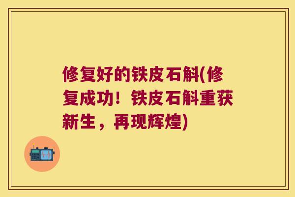 修复好的铁皮石斛(修复成功！铁皮石斛重获新生，再现辉煌)