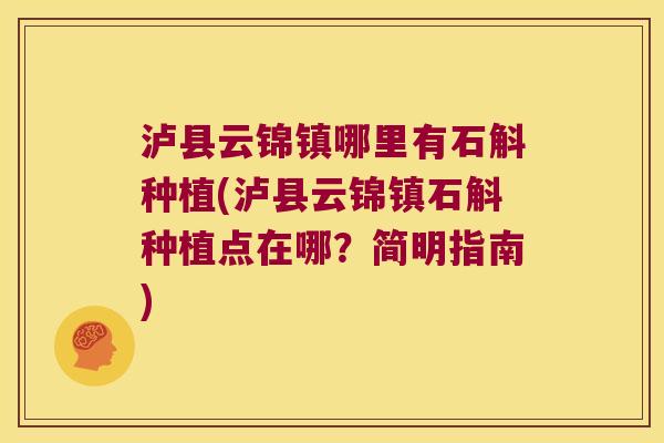 泸县云锦镇哪里有石斛种植(泸县云锦镇石斛种植点在哪？简明指南)