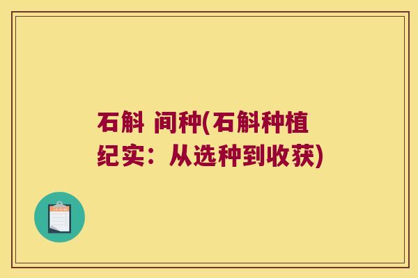 石斛 间种(石斛种植纪实：从选种到收获)