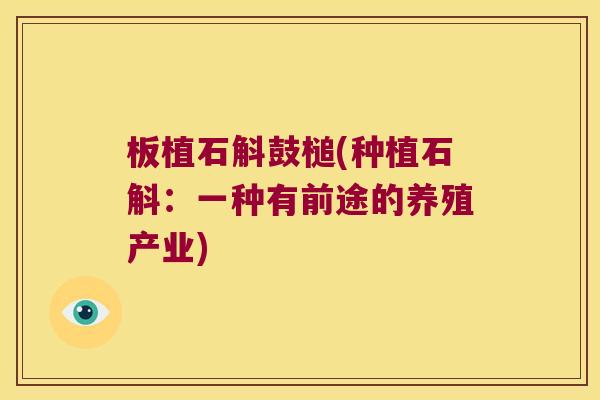 板植石斛鼓槌(种植石斛：一种有前途的养殖产业)