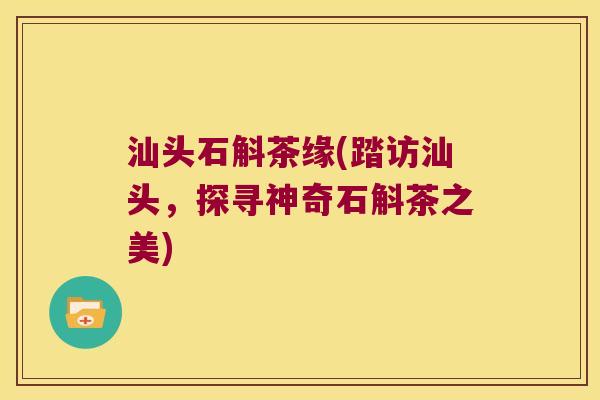 汕头石斛茶缘(踏访汕头，探寻神奇石斛茶之美)