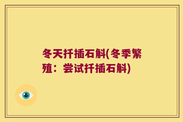 冬天扦插石斛(冬季繁殖：尝试扦插石斛)