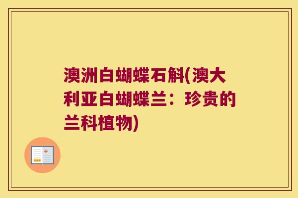 澳洲白蝴蝶石斛(澳大利亚白蝴蝶兰：珍贵的兰科植物)