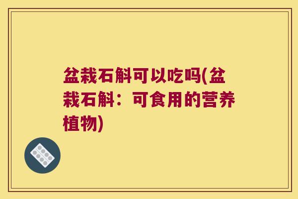 盆栽石斛可以吃吗(盆栽石斛：可食用的营养植物)