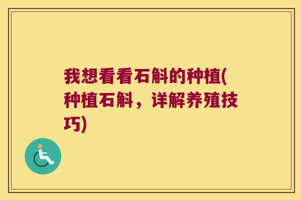 我想看看石斛的种植(种植石斛，详解养殖技巧)