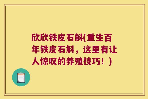 欣欣铁皮石斛(重生百年铁皮石斛，这里有让人惊叹的养殖技巧！)