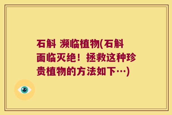 石斛 濒临植物(石斛面临灭绝！拯救这种珍贵植物的方法如下…)