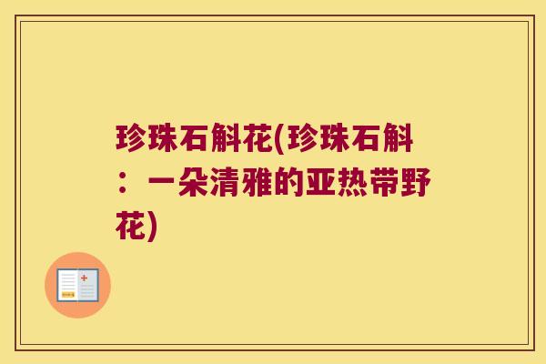 珍珠石斛花(珍珠石斛：一朵清雅的亚热带野花)
