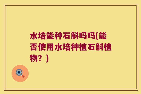 水培能种石斛吗吗(能否使用水培种植石斛植物?) 水培能种石斛吗吗(能否使用水培种植石斛植物?)