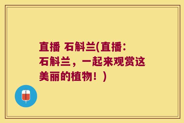 直播 石斛兰(直播：石斛兰，一起来观赏这美丽的植物！)
