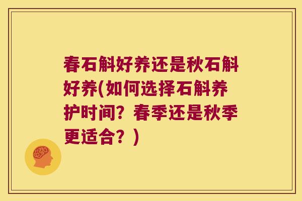 春石斛好养还是秋石斛好养(如何选择石斛养护时间？春季还是秋季更适合？)