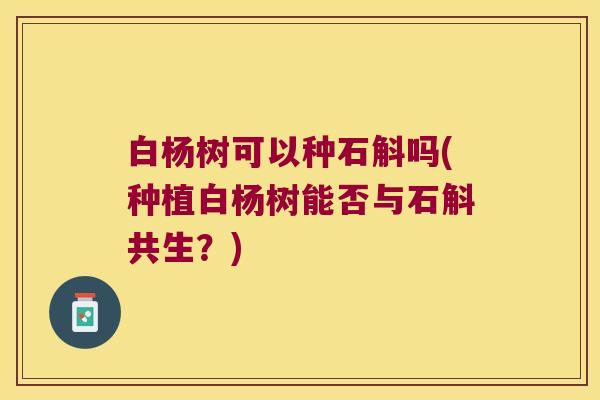 白杨树可以种石斛吗(种植白杨树能否与石斛共生？)