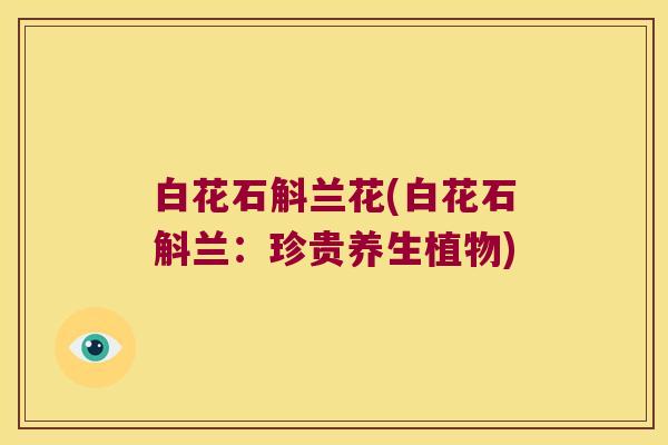 白花石斛兰花(白花石斛兰：珍贵养生植物)