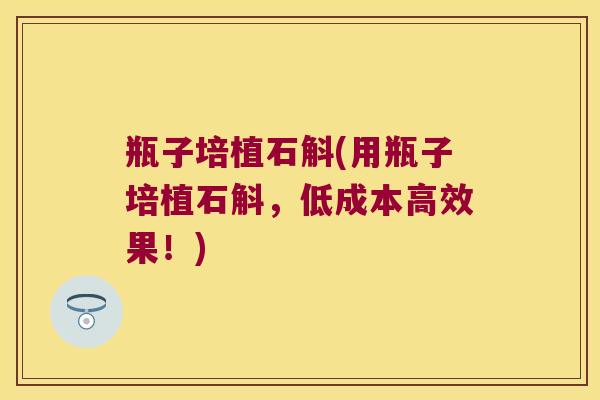 瓶子培植石斛(用瓶子培植石斛，低成本高效果！)