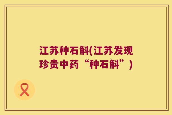 江苏种石斛(江苏发现珍贵中药“种石斛”)