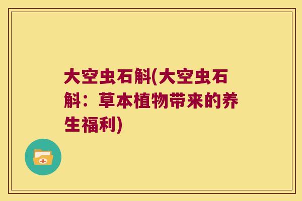 大空虫石斛(大空虫石斛：草本植物带来的养生福利)