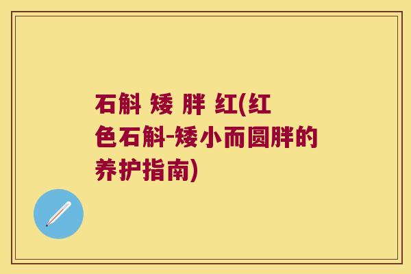 石斛 矮 胖 红(红色石斛-矮小而圆胖的养护指南) 石斛 矮 胖 红(红色石斛-矮小而圆胖的养护指南)