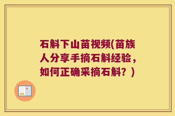 石斛下山苗视频(苗族人分享手摘石斛经验，如何正确采摘石斛？)
