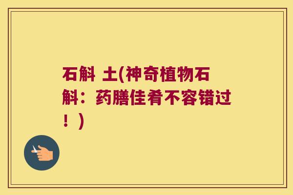 石斛 土(神奇植物石斛：药膳佳肴不容错过！)