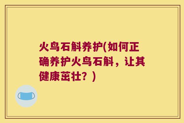 火鸟石斛养护(如何正确养护火鸟石斛，让其健康茁壮？)