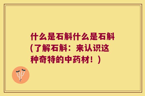 什么是石斛什么是石斛(了解石斛：来认识这种奇特的中药材！)