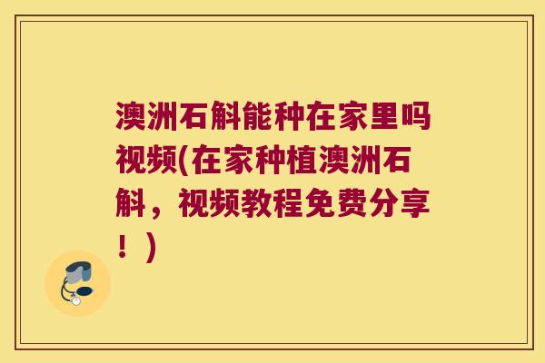 澳洲石斛能种在家里吗视频(在家种植澳洲石斛，视频教程免费分享！)