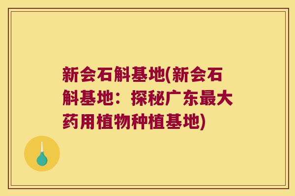 新会石斛基地(新会石斛基地：探秘广东最大药用植物种植基地)